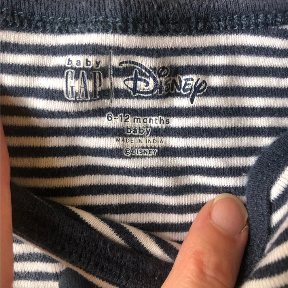 4/$20 Baby Gap Disney Navy Blue & White Striped Long Sleeve Onesie Sz 6-12 mo